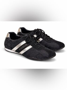 Y2K Coach Jayme Signature Canvas Sneakers Black Silver Racing Style Sz 8 Box